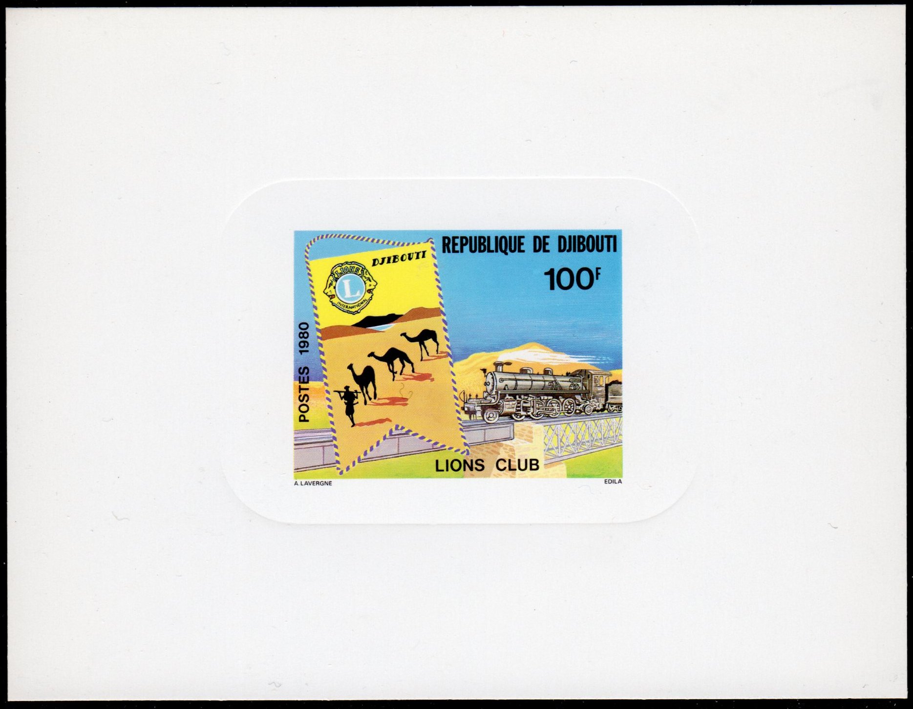 timbres-poste Djibouti 1980 Lions International steam train stamp